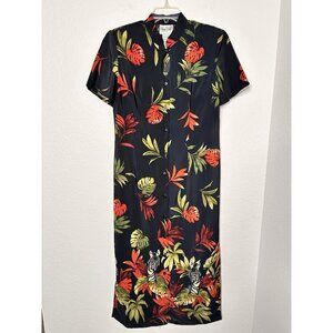 Vintage 90s Olivia Rose Maxi Dress Slit Sides Black Zebra Button Front Size 12M